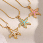 Gold plated stainless steel enamel starfish necklaces in three colors