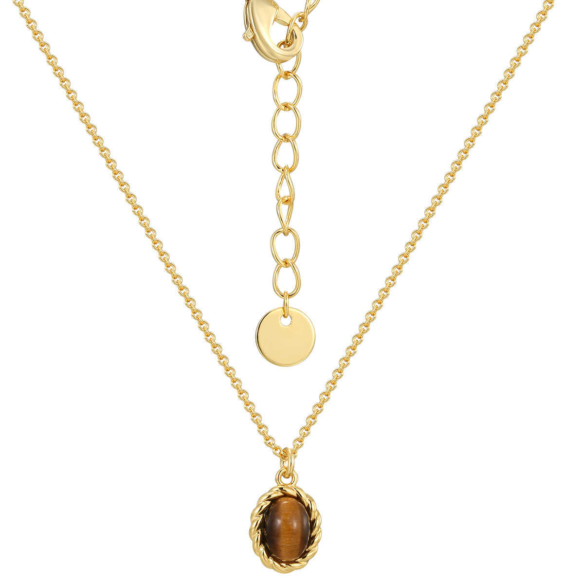 isolated gold plated tiger's eye pendant necklace on white