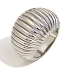isolated silver-finish 316L stainless steel ribbed statement ring