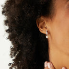 Wholesale Gold-Tone Stainless Steel Freshwater Pearl and Clear Stone Drop Earrings - front view
