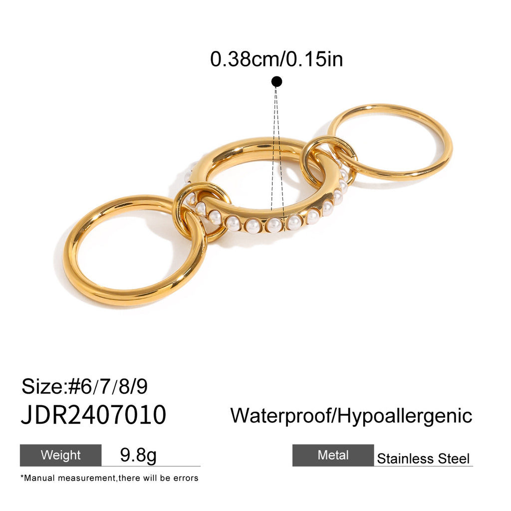 Gold-tone linked rings with band width measurements