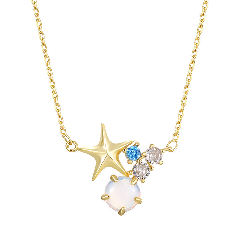 isolated four-point star necklace with blue clear and white accents