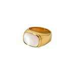 White-Inlay Stainless Steel Statement Ring Collection finish and shape detail