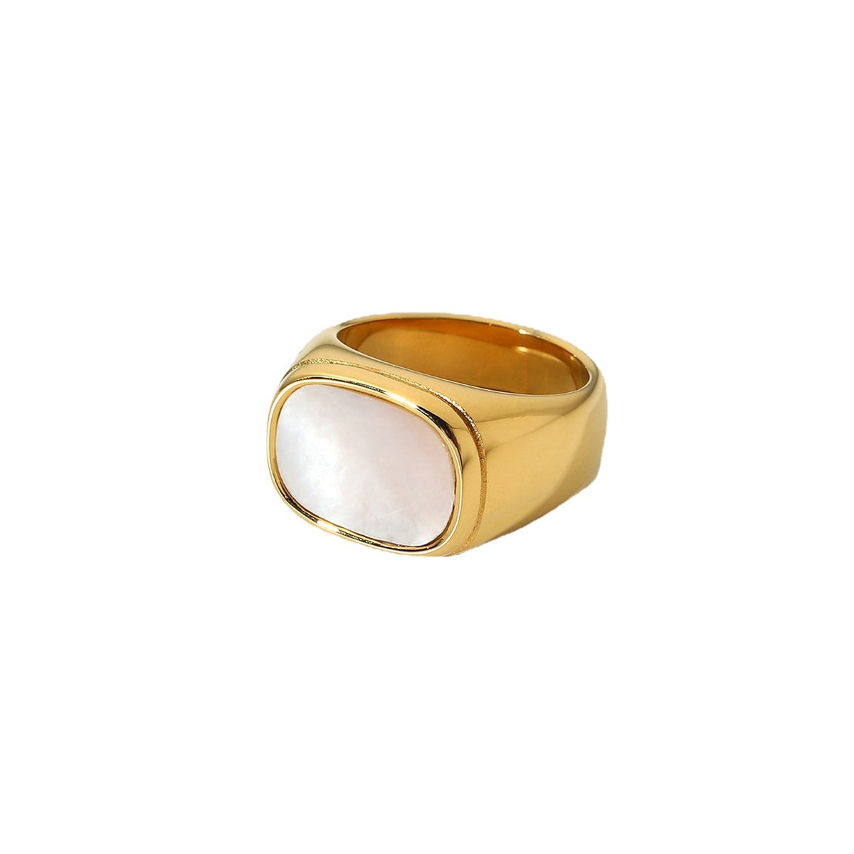 White-Inlay Stainless Steel Statement Ring Collection finish and shape detail