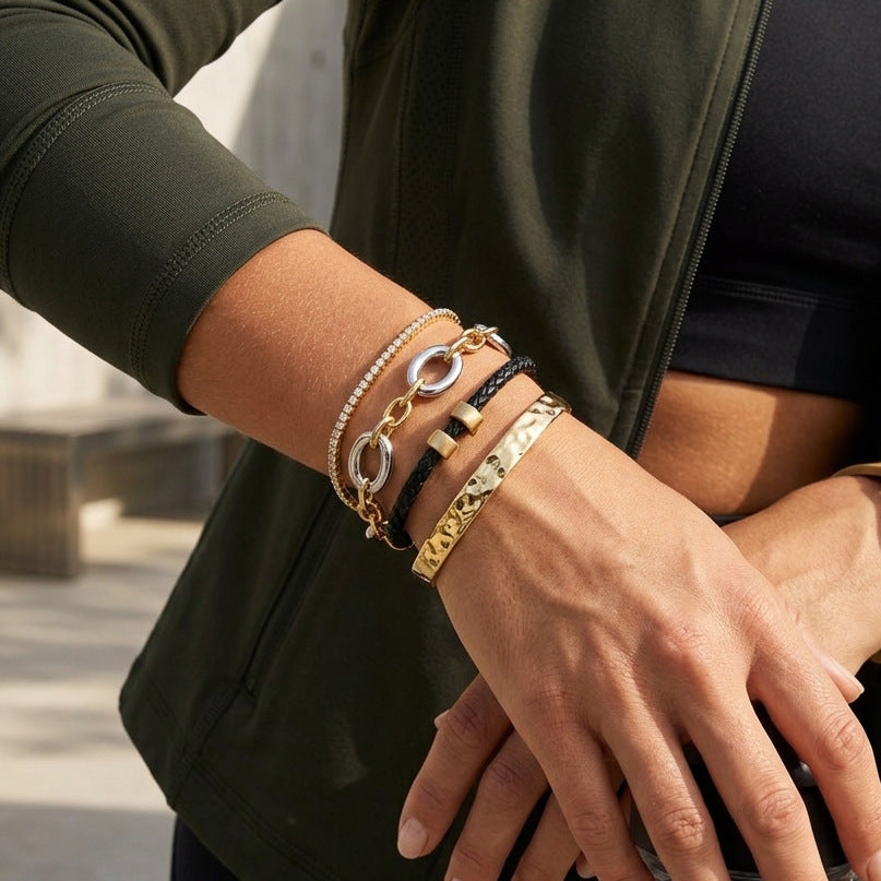 Mixed-metal link bracelet styled on wrist