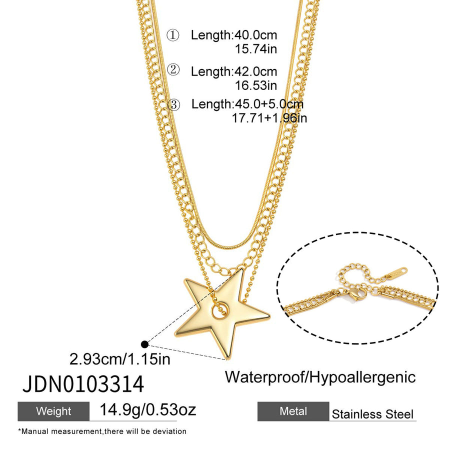 Layered necklace lengths star width and shared clasp diagram