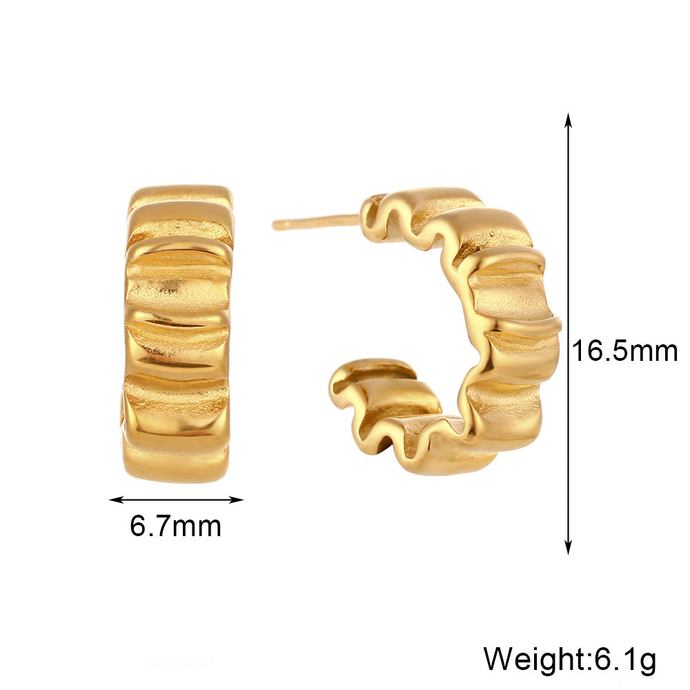 Gold Plated 316L Stainless Steel Pleated Hoop Earrings — earring size and weight diagram