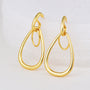 gold plated double teardrop drop earrings on a white display
