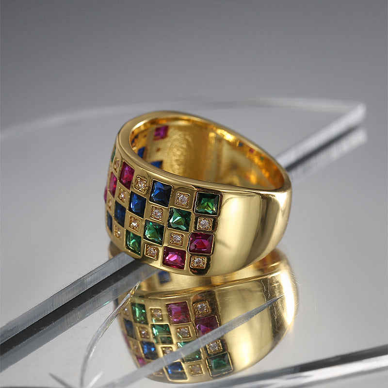 side angle of checkerboard zirconia grid on polished band