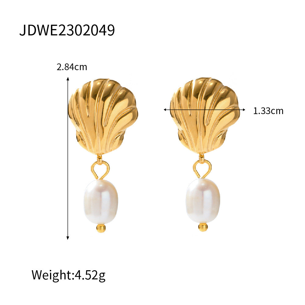 Gold Plated Freshwater Pearl Shell Drop Earrings – product view 5