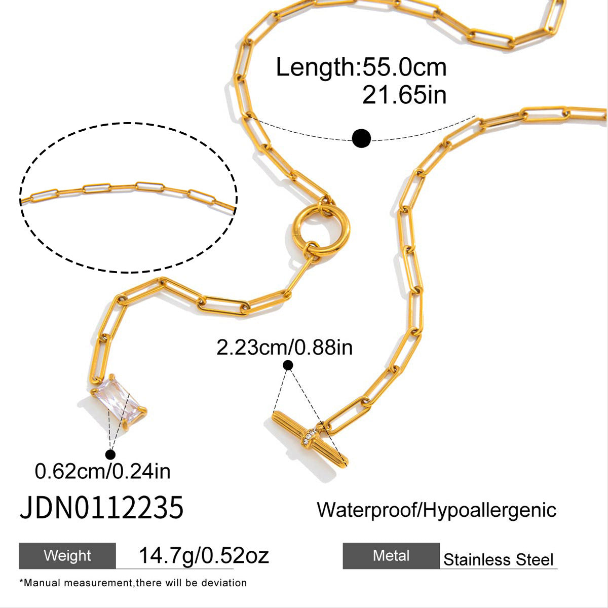 Paperclip lariat length and rectangular accent diagram