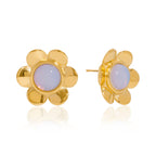 Gold Plated Opal Floral Stainless Steel Stud Earrings – front view