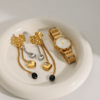 Wholesale Gold-Tone Stainless Steel Floral Tassel Drop Earrings - front view