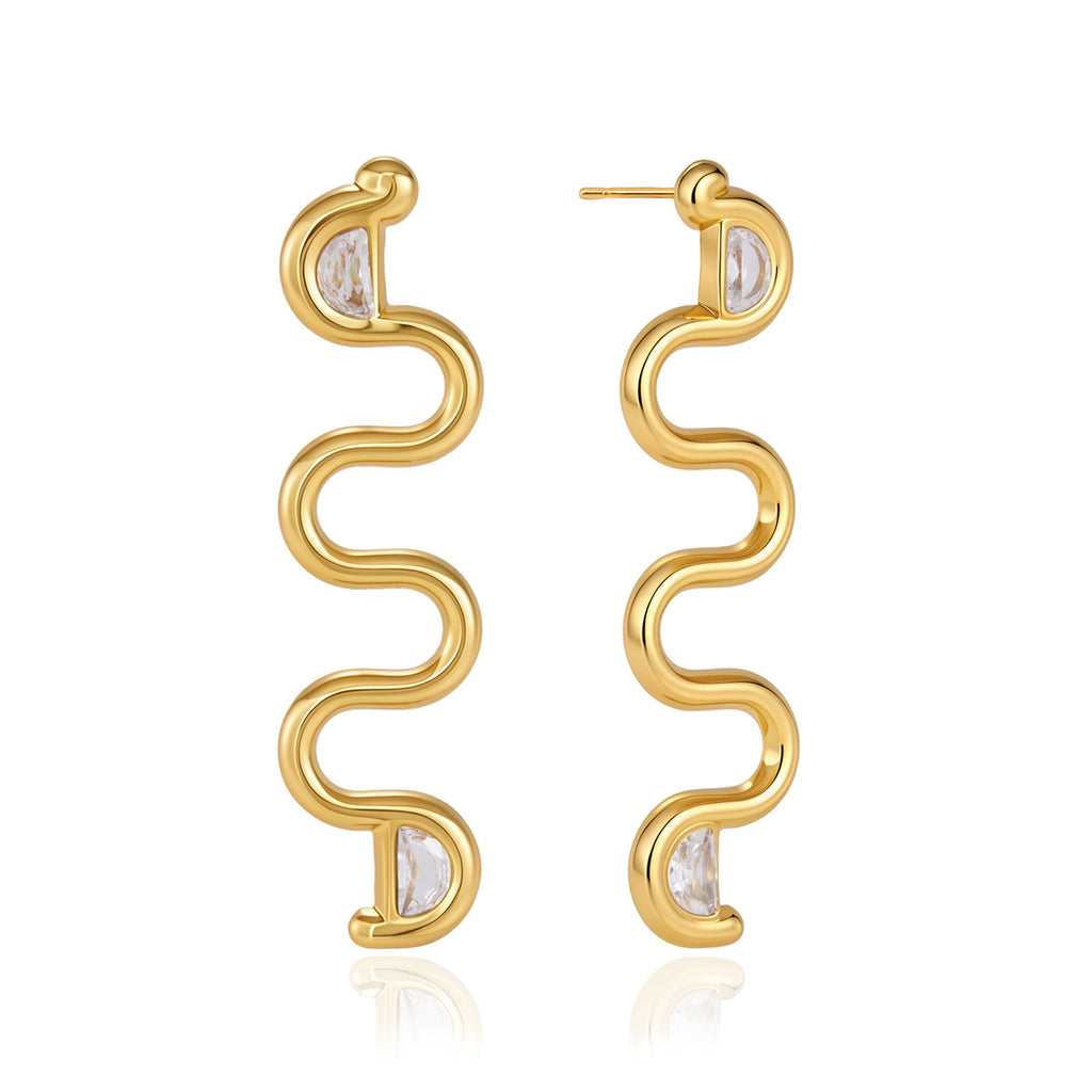Two long wave earrings with clear end accents