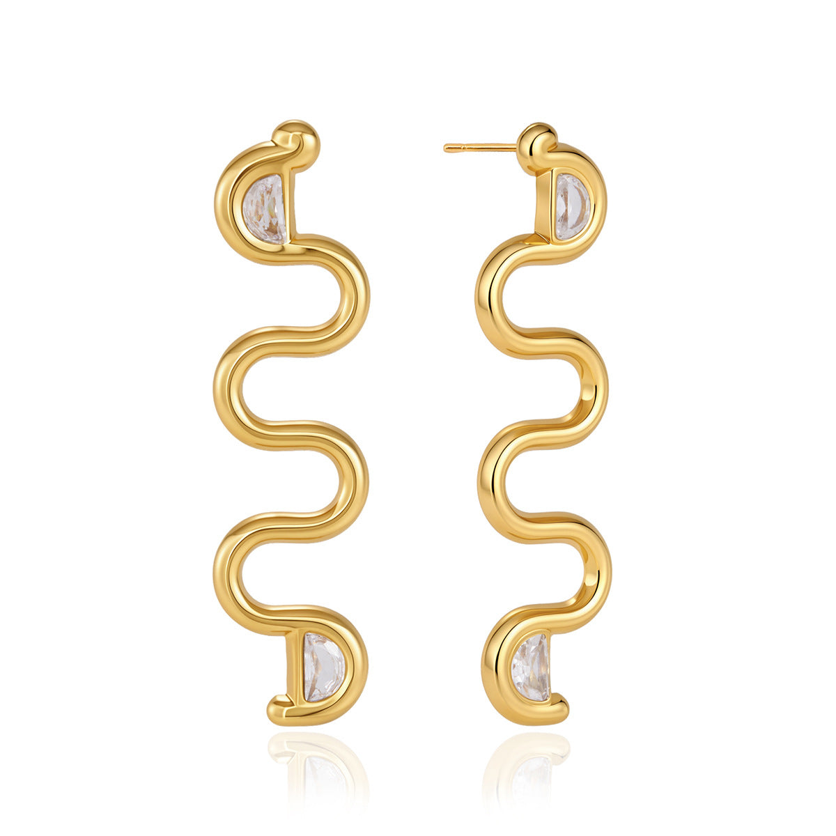 Two long wave earrings with clear end accents
