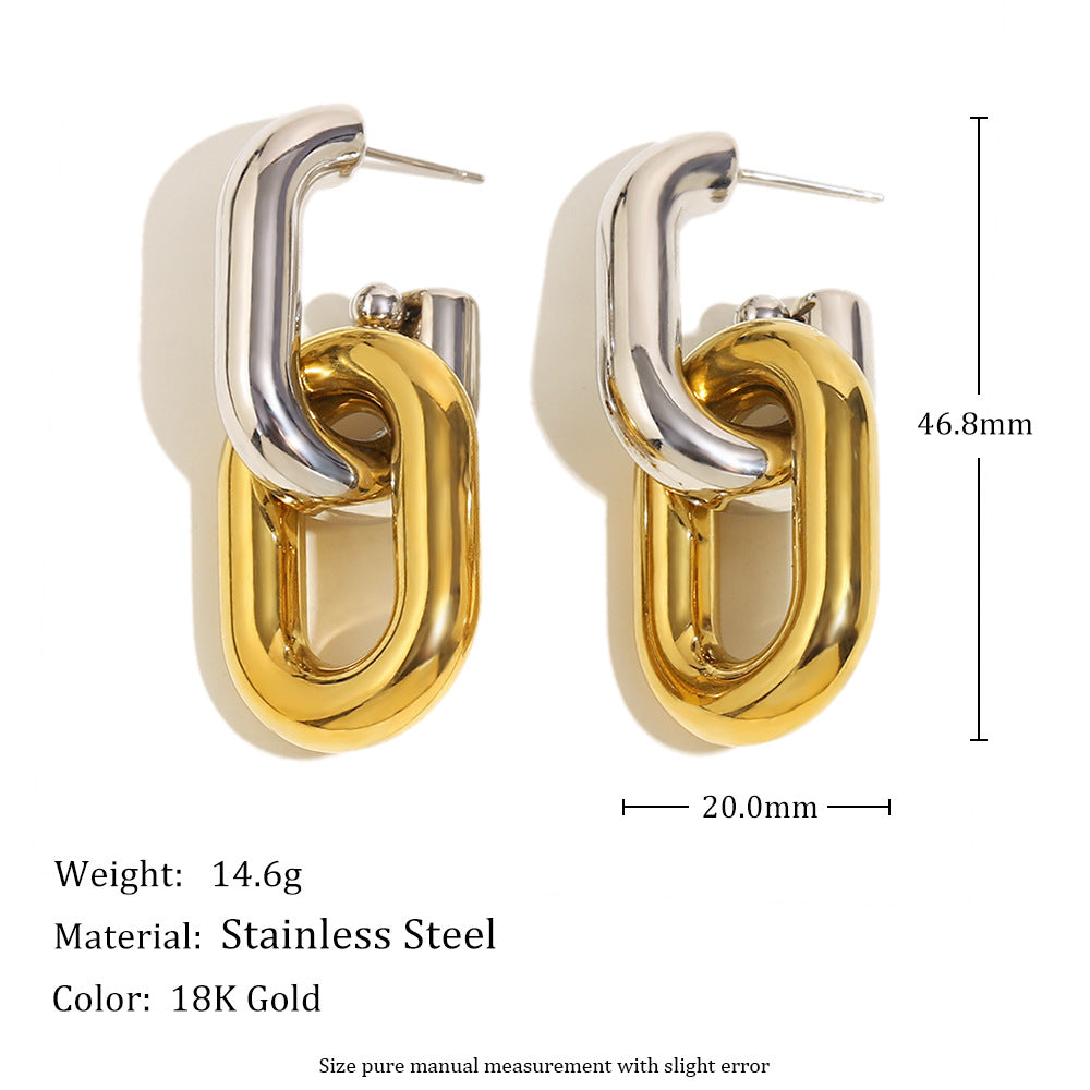 stainless steel interlocking link earrings with dimensions
