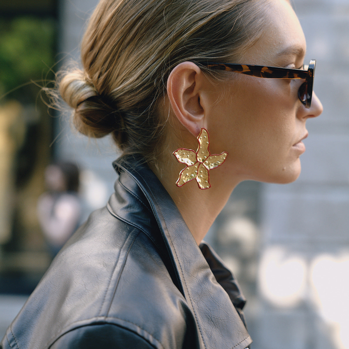 Gold-Tone Multicolor Flower Stainless Steel Stud Earrings close-up product view