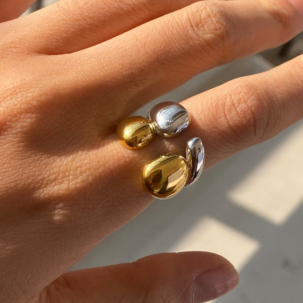 Two-Tone Stainless Steel Double-Dome Open Ring — front view