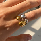 Two-Tone Stainless Steel Double-Dome Open Ring — front view