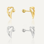 gold and silver 925 sterling silver angel wing ball-back earrings