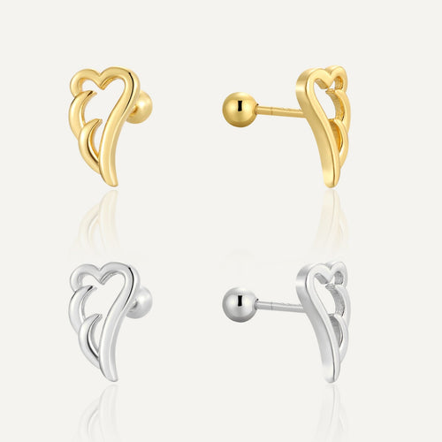gold and silver 925 sterling silver angel wing ball-back earrings