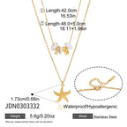 Starfish pendant necklace with bead layer and length diagram