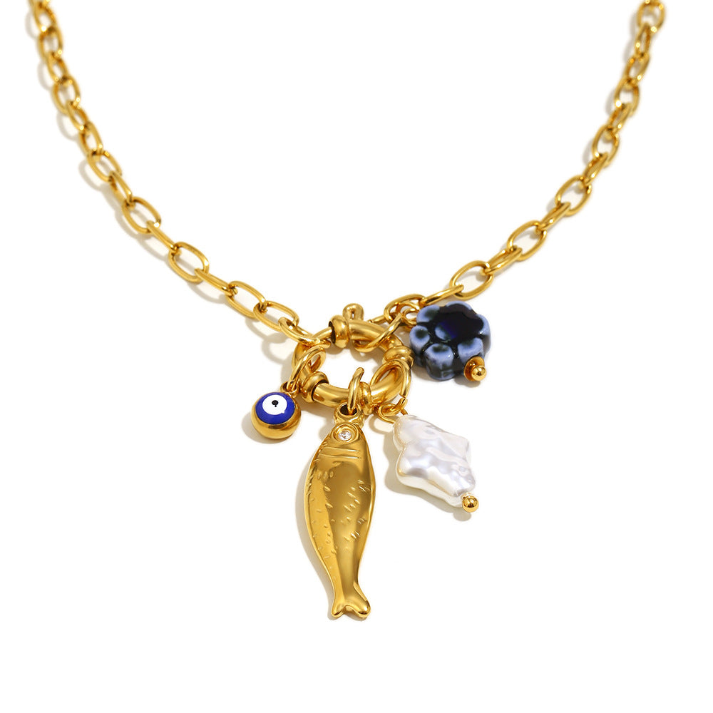 Fish charm necklace product front view