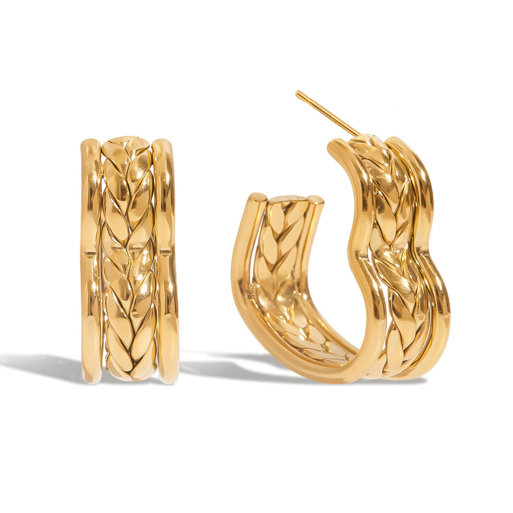 Wholesale Gold-Tone Stainless Steel Hoop and Teardrop Stud Earring Collection - design detail