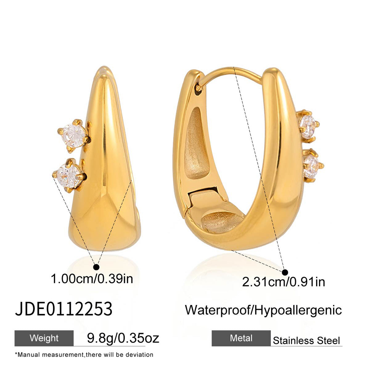 Gold-tone tapered hoop dimensions