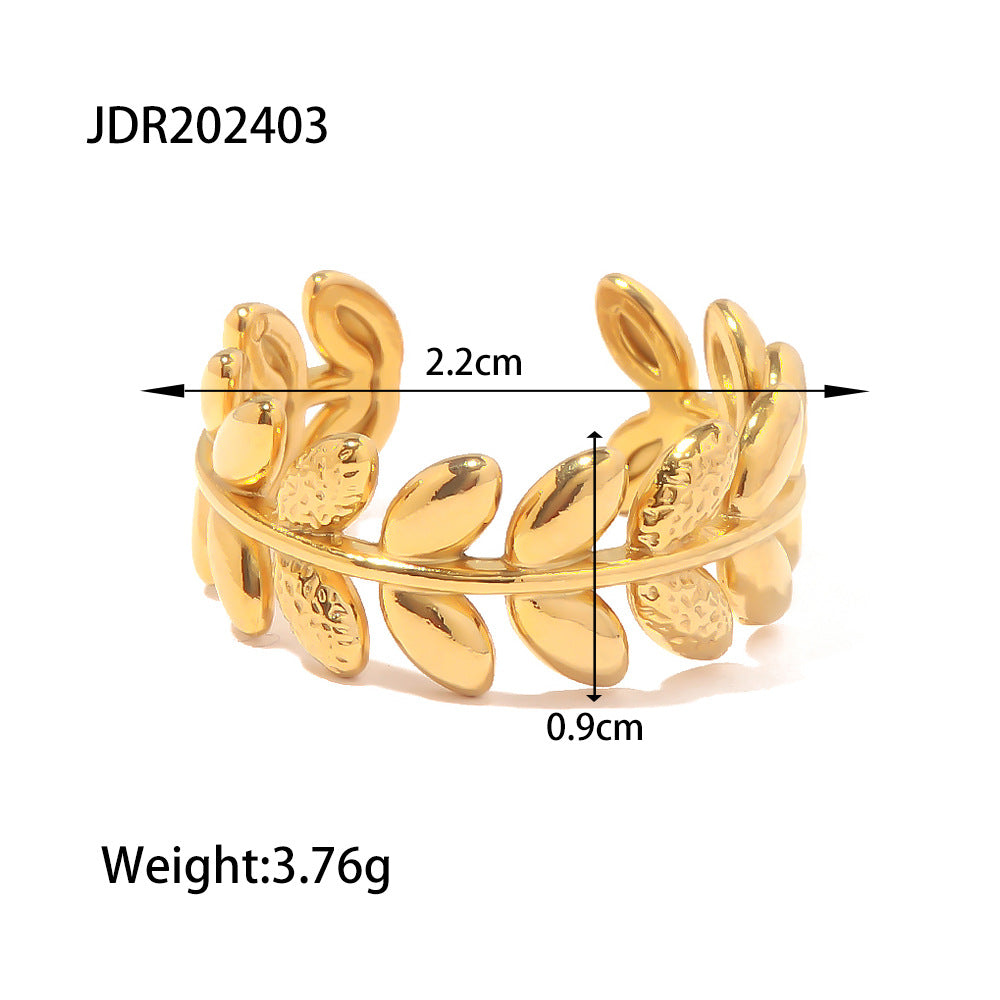 Open leaf motif stainless steel ring