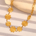 Gold Plated Stainless Steel Spiral Disc Station Necklace — worn view