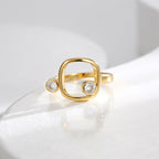 front view of the geometric square frame clear stone ring