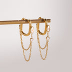 pair of stainless steel hoops with two graduated chain drops