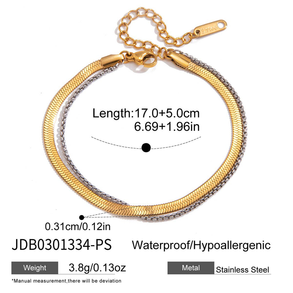 Two-tone flat and fine chain bracelet dimensions