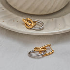 Wholesale Two-Tone Stainless Steel Oval Link Drop Earrings - side profile