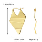 gold plated asymmetrical drop earrings with dimensions and side profile