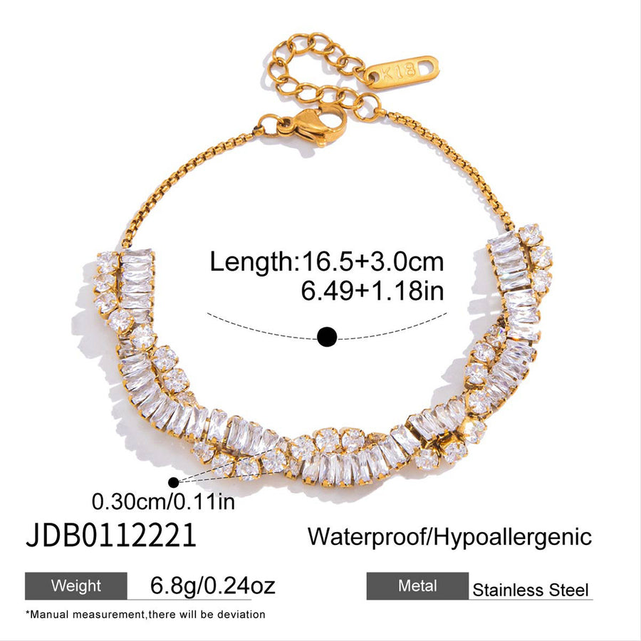 Wave bracelet with round accent clusters and extender
