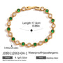 Alternating green and clear round stone bracelet with fastening detail