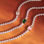 Pink, green and clear centerpiece bracelets close-up