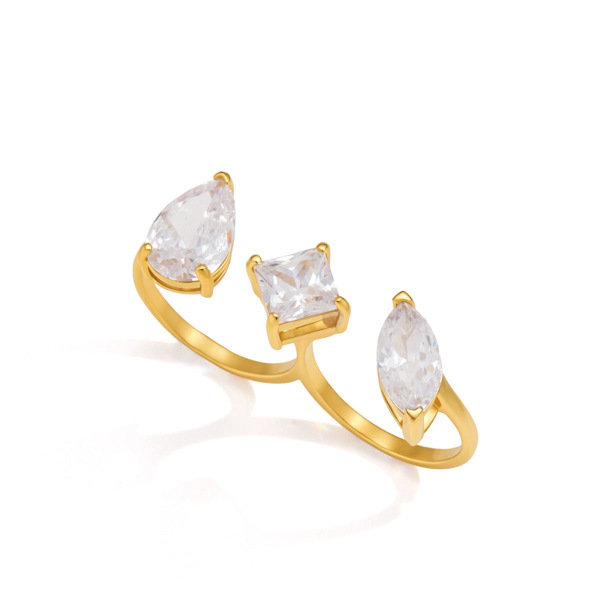 Front view of three different clear zirconia settings