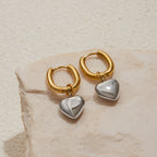 Stainless Steel Heart Earring Collection in Mixed Finishes close-up product view