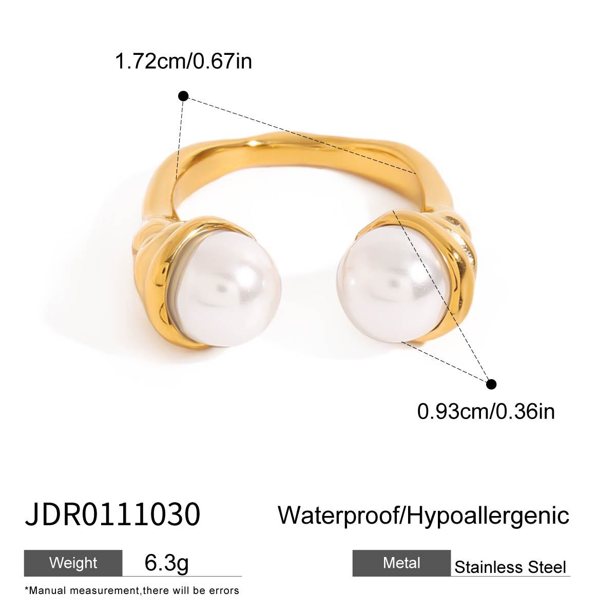 Double pearl-look ring face measurements and open band detail