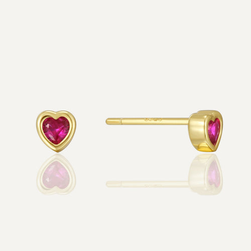Gold plated 925 sterling silver red heart zirconia stud earrings