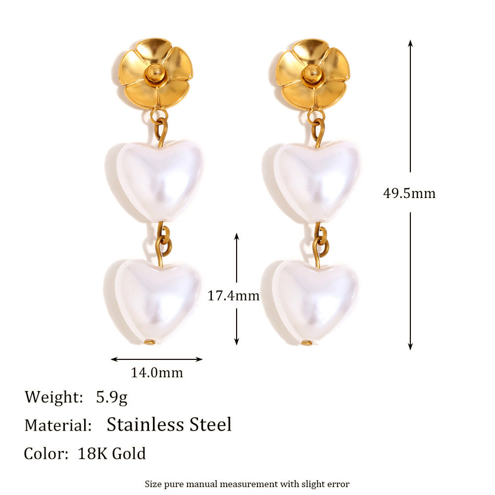 49.5 mm heart pearl drop earrings with size and weight details