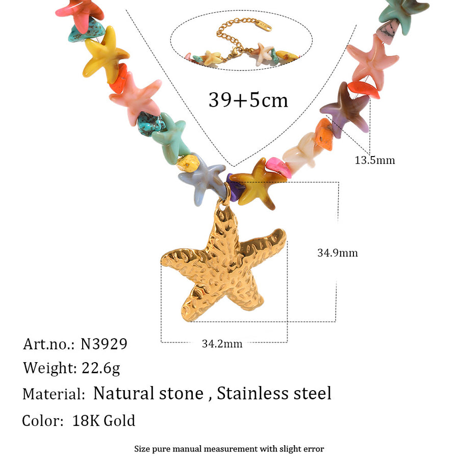 Natural stone starfish bead necklace measurement image