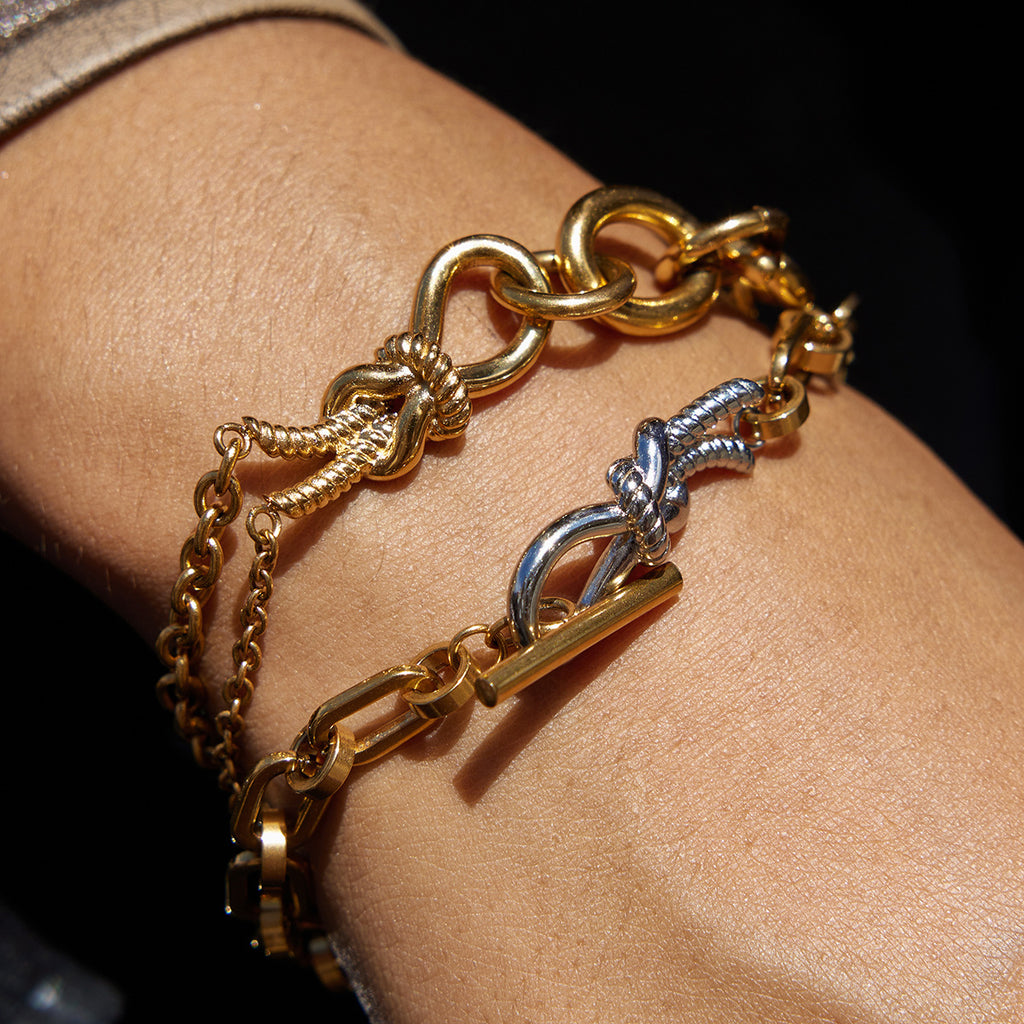 Two-Tone Knotted and Mixed-Link Stainless Steel Bracelets — loop-link toggle bracelet option