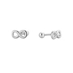 side and front details of threaded infinity flat-back earrings