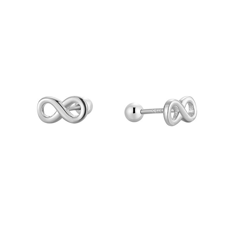 side and front details of threaded infinity flat-back earrings