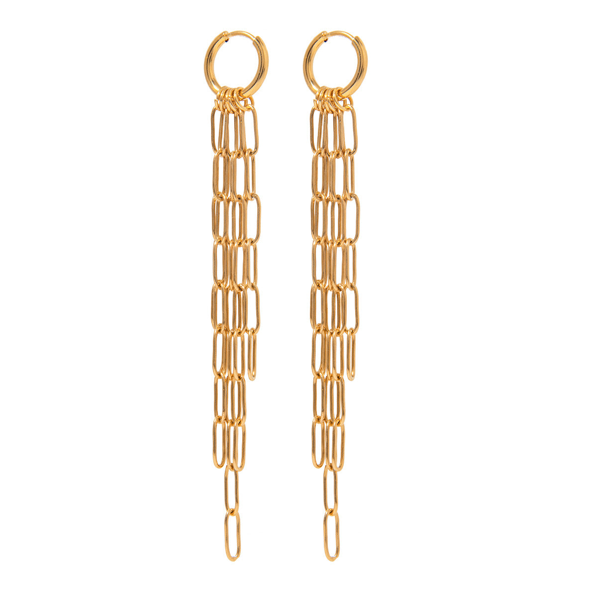 Paperclip chain tassel hoop earrings front view