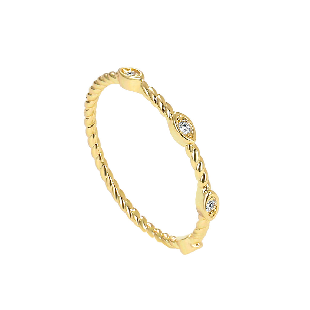 white-background view of fine twisted clear stone band ring